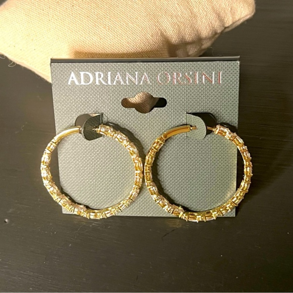 Adriana Orsini Gold CZ embellished hoop earrings NWT